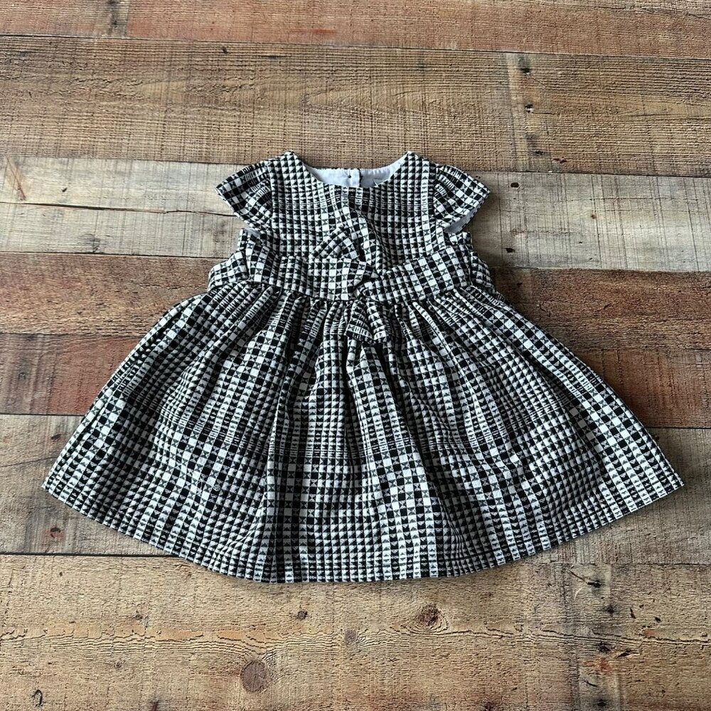 Rare Editions Girls Short Sleeve Black and White Dress with Tie Back -12M